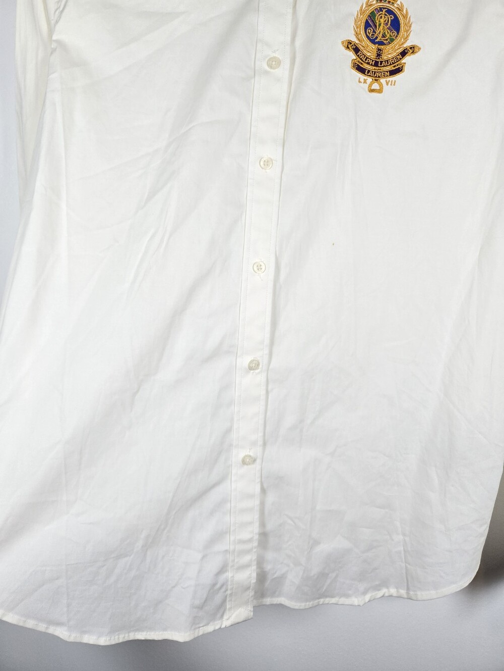 NEW Lauren Ralph Lauren Embroidered Crest Ivory Long Sleeve Button Down Top XL - Picture 7 of 16